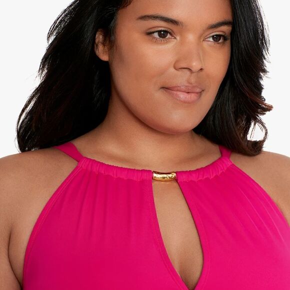 - LAUREN RALPH Plus Size Halter-Neck One Piece Swimsuit, swimwear size 18 … - Picture 15 of 16